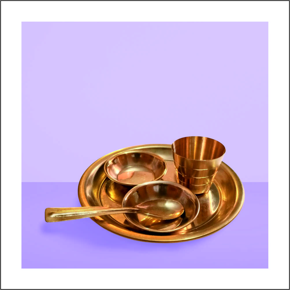 Pooja Thali Set | Prasad Bartan | Laddu Gopal Ji, Thakur Ji, Krishna Bhog Bartan | Set of 5 Pcs (1 Set, Brass)